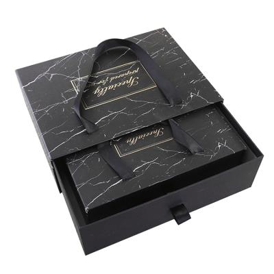 China Recycled Materials Black Print Marble Paperboard Packaging Custom Paper Drawer Box For Gift for sale