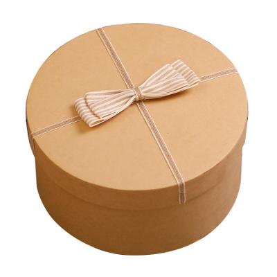 China Eco Biodegradable Handmade Round Cardboard Packing Kraft Paper Gift Box With Lid for sale