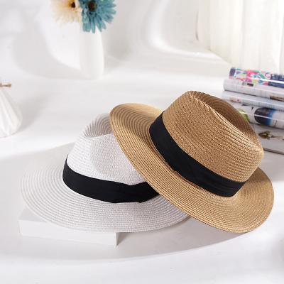 China Fashion White Flat Straw Men's Custom Picture Brim Panama Straw Hat for sale