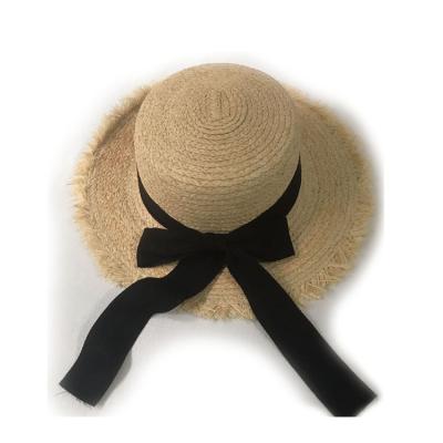 China Picture Straw Hat Flat Brim Fringed Lady Beach Straw Hat For Women for sale