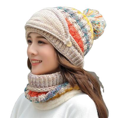 China Yiwu Medium Beanie Knitting Women's Embroidery Jacquard Knitted Scarves And Winter Hats Set for sale