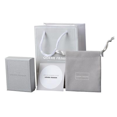 China Gray Ribbon Paper Gift Box Velvet Jewelry Bag Hand Made Jewelry Set Packaging Box for sale