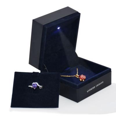 China Luxury Custom Hand Made With Logo Leather Jewelery Packaging Wedding Engagement Light Jewelry Led Ring Box for sale