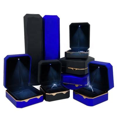 China Handmade Blue Octagon Watch Gift Box Light Jewelry Packaging Set Box Ring Bracelet Boxes Jewelery Luxury for sale