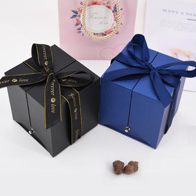 China Hand Made Ribbon Double Folding Jewelry Packaging Flower Boxes Luxury Jewelry Boxes for sale