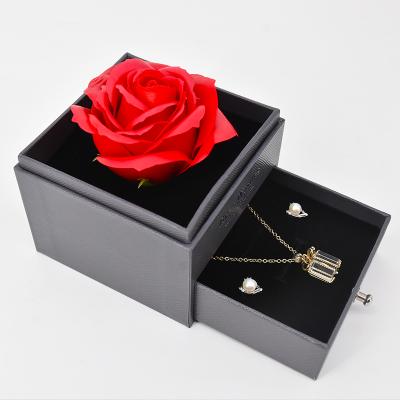 China Custom Handmade Black Acrylic Romantic Flower Jewelry Boxes Case Jewelry Box Packaging for sale