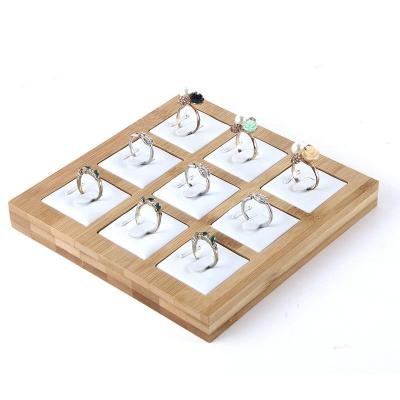 China Eco-friendly Luxury High Quality Wood Array 9 Square Slots Ring Display Jewelry Set Tray With Custom for sale