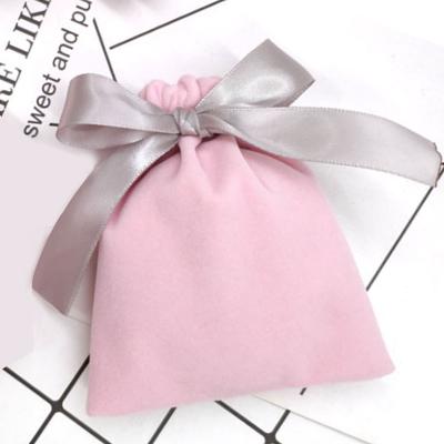 China Eco-friendly Personality Pink Velvet Fabric Jewelry Drawstring Pouch Bag For Ring Storage for sale