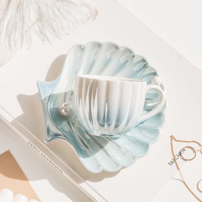 China Pearl Shell Ceramic Coffee Cup Girl Heart Heart Home Breakfast Cup Latte Luxury Nordic Style Coffee Cup and Saucer Set for sale