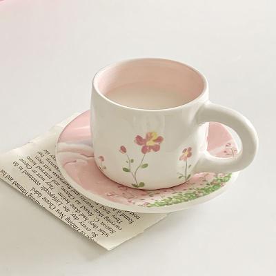 China Customized Irregular Handmade Irregular Stoneware Mug Ceramic Cup Afternoon Tea Cup and Saucer Coffee Viable INS Ceramic Cup Retro for sale