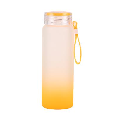 China 17oz 500ml Sport Viable Leak Proof Portable Gradient Frosted Glass Bottle Colored Frosted Water Bottle For Blank Sublimation Transfer for sale