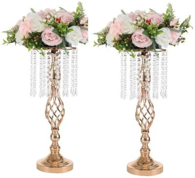 China Crystal Metal Flower Stands Rack with Crystal Chain Table Centerpieces Plant Holder For Wedding Party for Holiday Home Decoration for sale