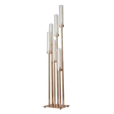 China Gold Lift Q051 8 Main Candle Holder Modern Strong 53 Inch Metal Candelabra Candlestick Holder For Weddings Table Centerpieces Decoration for sale