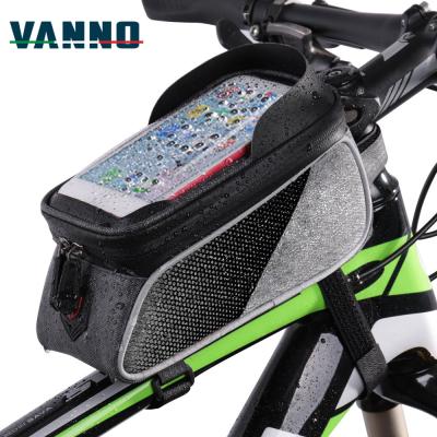 China Polyester OEM Waterproof 6 Inch Bicycle Front Tube Pannier Touch Screen Bike Frame Recycling Bag For Mobile Phone for sale