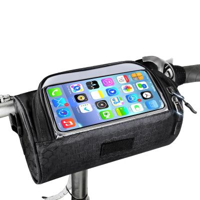 China Touch Screen 6 Inch Phone Pouch Waterproof Phone Mount Front Handlebar Bag Bicycle Storage Recycling Bag with Detachable Shoulder Strap for sale