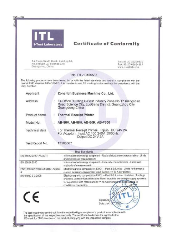 CE Certificate - GUANGZHOU ZONERICH BUSINESS MACHINE CO.,LTD