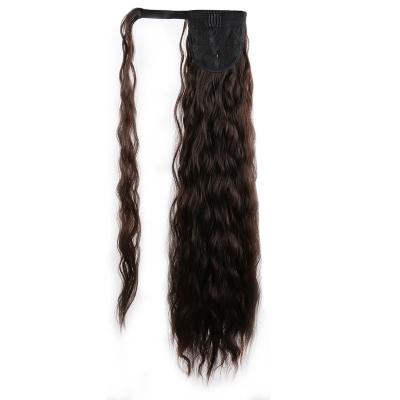 China Drawstring Ponytails Wavy Corn Curly Wrap Around Clip In Synthetic Wigs Ponytail Hair Extensions Long Ombre Colored New 22inch 50cm Super Wave for sale