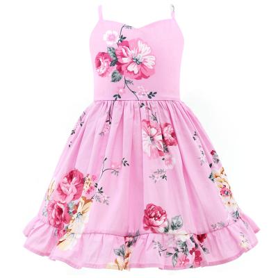 China Anti-Static Floral Girls Dress Cotton Backless Baby Dresses Adjustable Sling Dress Kids Casual Clothes For 1-10 Years for sale