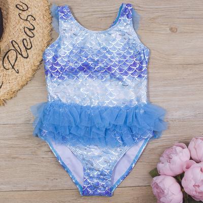 China 2021 One-Piece Children's Swimwear CIA Girls Mermaid Swimwear Girls Breathable Blue Cartoon Print Swimsuit for sale