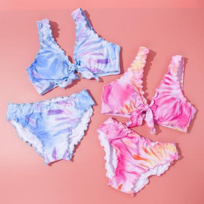 China 2021 Ins Girls Gradient Printing Girls' Bikini Breathable Bow Decorated Rainbow Swimsuit for sale