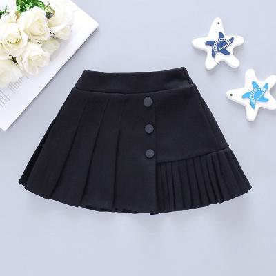 China Soft Flofallzique 2020 Girls Button Decoration Waist Solid Color Pleated Elastic Bands for Fashion Kids Casual Home Wear for sale