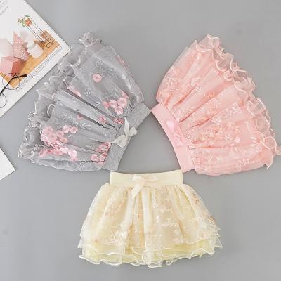 China Soft Flofallzique 2020 Elastic Waist Bow Decoration Flower Embroidered Sweet Baby Princess Tutu Skirt for sale