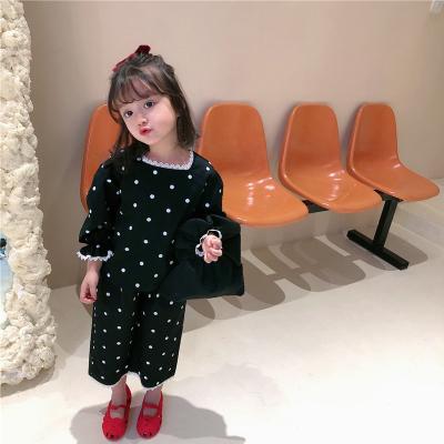 China 2021 Children's Boutique Casual Clothing Sets Girls Spring and Autumn Western Style Girl Baby Suit Wave Dot Korean Two-Piece Casual Suit for sale