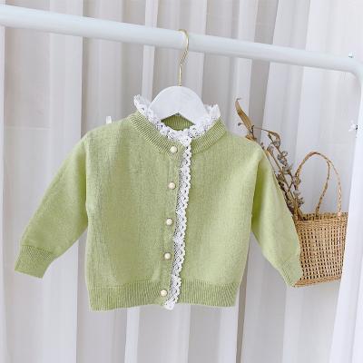 China 2021 Breathable Spring And Autumn 0-3 Years Baby Style Princess Lace Knitted Wool Korean Cardigan Jacket for sale