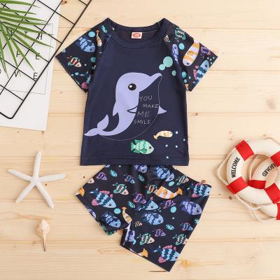 China 2021 Kids Boys Swimsuit Breathable Short Sleeve Shark Slit Swimsuit Set Boys Kids Sunscreen Quick-drying Baby Swimwear for sale