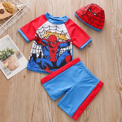 China Breathable Swimsuit Boys Kids Short Sleeve Spiderman Cartoon Swimwear Set Boys Kids Sunscreen Quick-Drying Baby Swimwear for sale