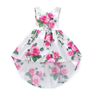 China Delicate Round Cheap Children Breathable Retro Neck Sleeveless Clothes Bottoms Flower Print Irregular Dress Girl for sale