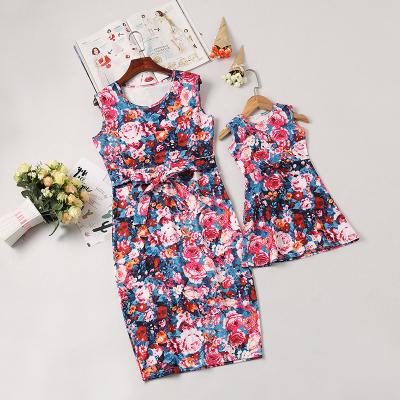 China Flofallzique Breathable 2021 Summer Fashion Design Floral Sleeveless Mother and Daughter Dresses for Birthday Party Wedding for sale