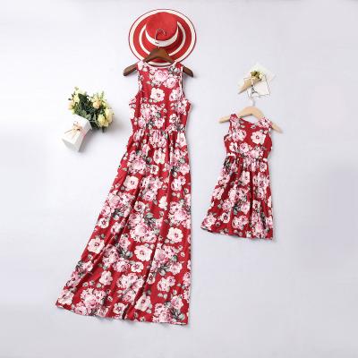 China Flofallzique Breathable 2021 Summer Fashion Design Floral Sleeveless Mother and Daughter Dresses for Birthday Party Wedding for sale