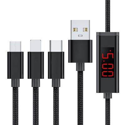 China 3A Custom Logo AC36 1M Nylon Braided LED Display Fast Charging Current Phone Charging 3in1 USB Cable for sale