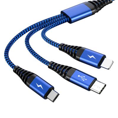 China 3A Fast Charging Custom Logo AN24 1M Nylon Braided Usb Cable Multi USB Data Charger Cable 3 IN 1 USB Cable for sale