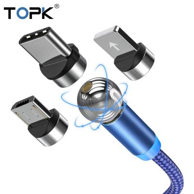 China 2.4A Charging + Omni Directional Rotation + Led TOPK Ball Shape AM28 1M 3 In 1 Magnetic 360 Degree 3 In 1 Fast Charging Usb Cable for sale