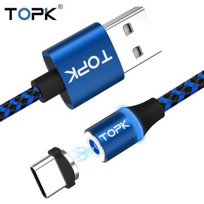 China Strong Magnetics + Leds Indicate Topk Free Shipping Nylon Braided Usb Charger Cable Usb C Cable 1M Type C Charging Phone Usb Cable for sale