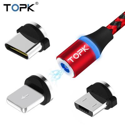 China Strong Magnetics + Led Indicate TOPK All In One Usb Cable 360 ​​Degree Cable Usb Android Magnetic Charging Charger for sale