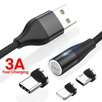 China 3A Fast Charging Custom Logo AM60 1M 3A Fast Charging 3 in 1 USB Led Magnetic Charging 360 Data Cable for sale