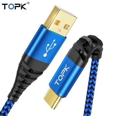 China 3A TOPK Fast Charging Usb C Cable Bulk Gold Plated Type C Fast Charger Cable Data Metal Usb Cable for sale