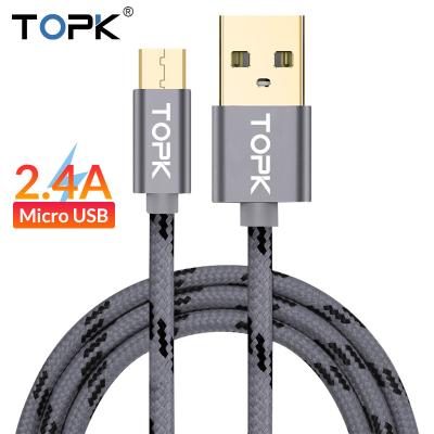 China 2.4A TOPK 1M Fast Charging High Quality Nylon Braided AN09 Gold Plated Micro USB Charging Cable for sale