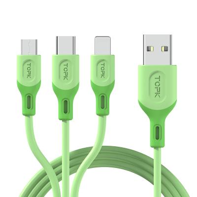 China 3a Cable TOPK AN84 1M Liquid Silicone Multi Function Data Transfer 3in1 USB 3A Fast Charging Fast Charging Cable for sale