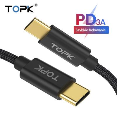 China 3A TOPK Fast Charging 1M AN80 Gold Plated Nylon Braided USB C to USB C Palladium Charger Cable for sale