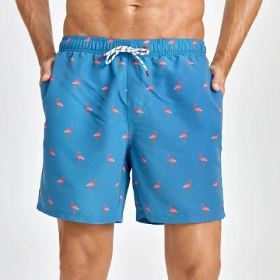 China Plus Size Mens Flamingo Sublimation Print Drawstring Swim Trunks Beach Shorts for sale