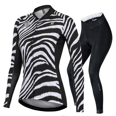 China Women Cycling Clothing Autumn Bicycle Sportswear Polyester Breathable Printing Breathable Cycling Suit for sale