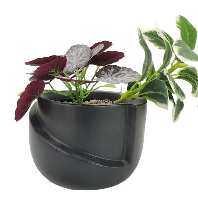 China Customized cheap modern factory direct sandstone matte black indoor flower pot for sale