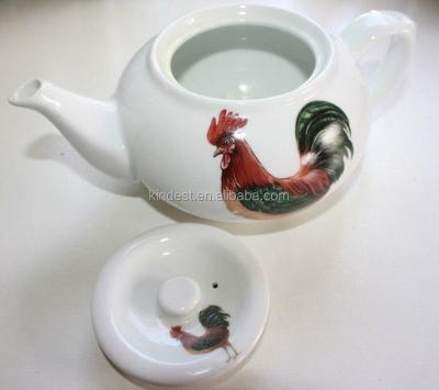 China Viable ceramic rooster teapot, coffee pot with rooster decal printing for sale