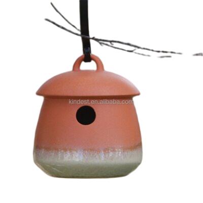 China Size Sustainable Quality Outdoor Hanging Ceramic Nest Bird Feeder House for sale