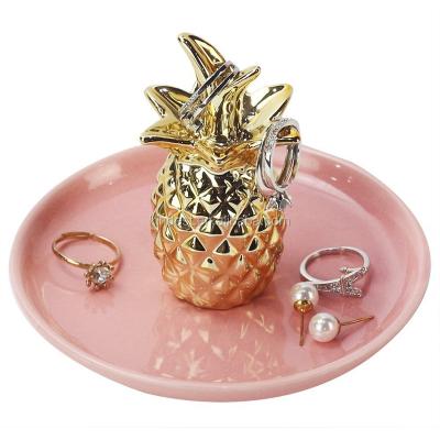 China Ceramic Ring Dish Gold Plated Pineapple Jewelry Tray Ring Holder Ceramic Nordic Bathroom Decor for sale