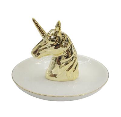 China Ceramic Unicorn Jewelry Ring Holder For Bedroom Accessory Gift,Wholesale Unicorn/Cactus Trinket Tray for sale